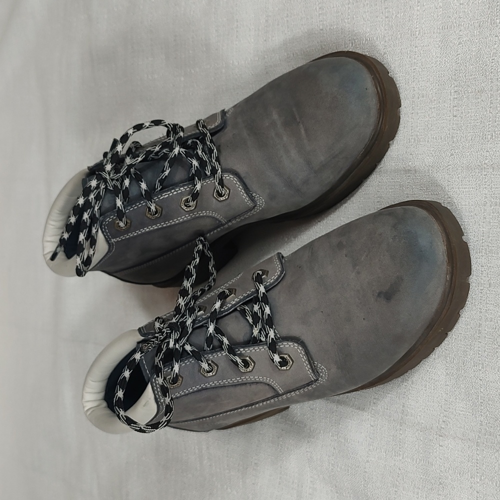 Timberland Waterproof Leather Upper Blue Gray Lace Up Booties Women Size 8M